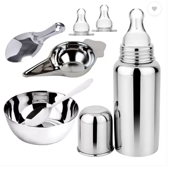 Juego completo de regalo para bebé PGD de acero alimentador de biberón cucharas tazón Foto 2 de 4