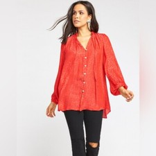 Show Me Your Mumu Silky Alicia Button Down Tunic in Red Cheetah Size XS