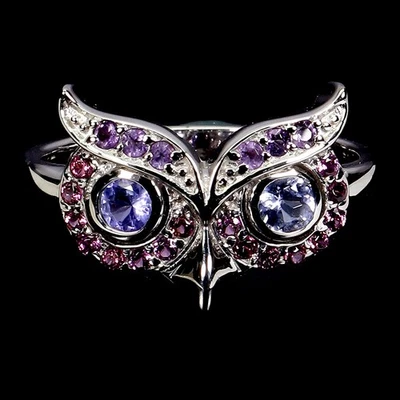 925 Sterling Silber Ring Mit Tansanit Rund 3mm Amethyst Schmuck Größe 7 - Bild 1 von 4