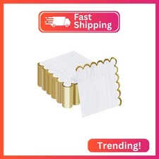 FALIZIFU 50 Pieces 2-Ply White Scalloped Napkins with Gold Foil Cocktail Napkins