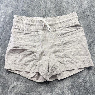 Athleta Cabo Linen 4'' Shorts Womens 4 Gray Chino Elastic Waist Casual Summer