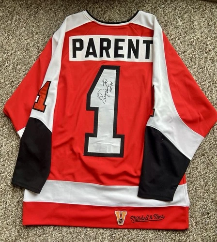 Bernie Parent Autographed MITCHELL & NESS NHL Philadelphia Flyers Jersey Coa