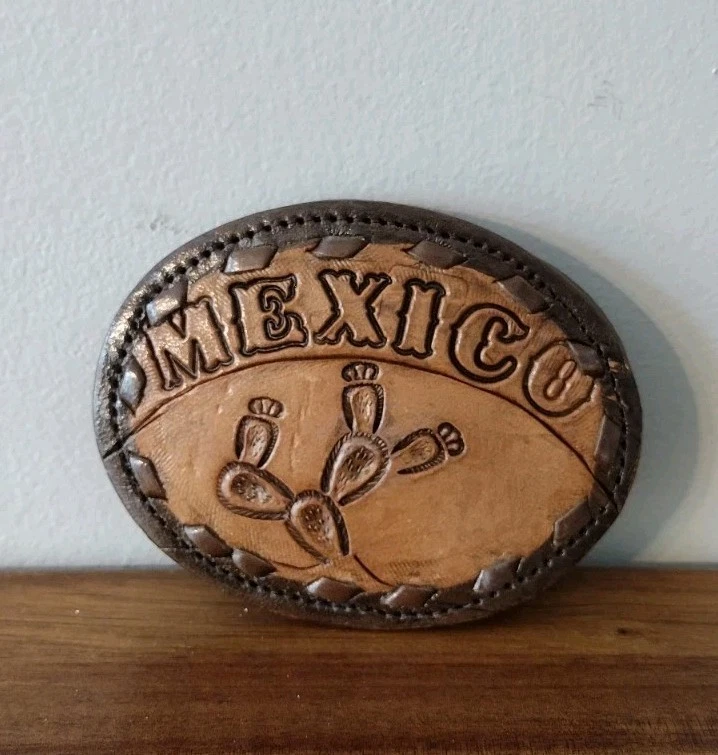 MEXICO Leather Belt Buckle, Handmade; Hand-Tooled Decorative Belt Buckle - Image 2 of 4