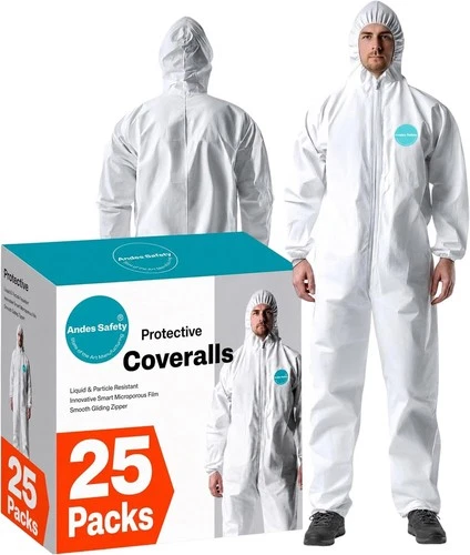Andes 25 Count Lab Coveralls, White Microporous Film, Attached Hood, Elastic ... image 3
