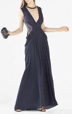 NEW BCBGMAXAZRIA KAMARA DEEP-V LACE DRAPED GOWN WQR65F68/L474A SIZE 6
