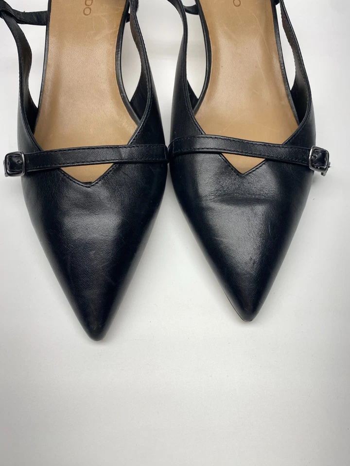 Zapato Bernardo Mujer Marietta Cuero Negro Punta Punta Punta Eslinga Gatito Tacón 10 Foto 4 de 4