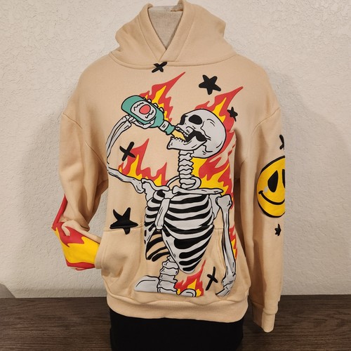 VERY COOL Everything Is Good Hoodie Sz S – Graffiti Style Flaming Skeleton RARE