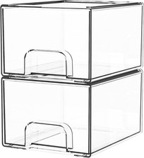 2 Pack Clear Stackable Storage Drawers,4.4'' Tall Acrylic Drawer Containers for