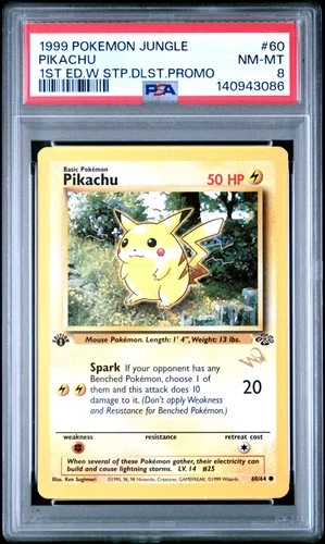 1999 POKEMON JUNGLE 1ST ED W STAMP DUELIST PROMO #60 PIKACHU PSA 8