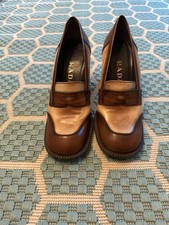 Prada 1990s Two-Tone Leather Penny Loafer Hee...