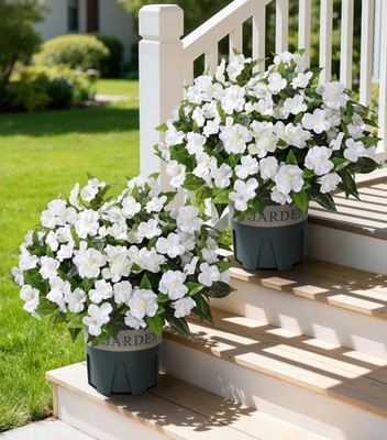 Artificial Flowers for Outdoors, 2 Set Fake Potted Flowers 12 Bundles UV Resi...