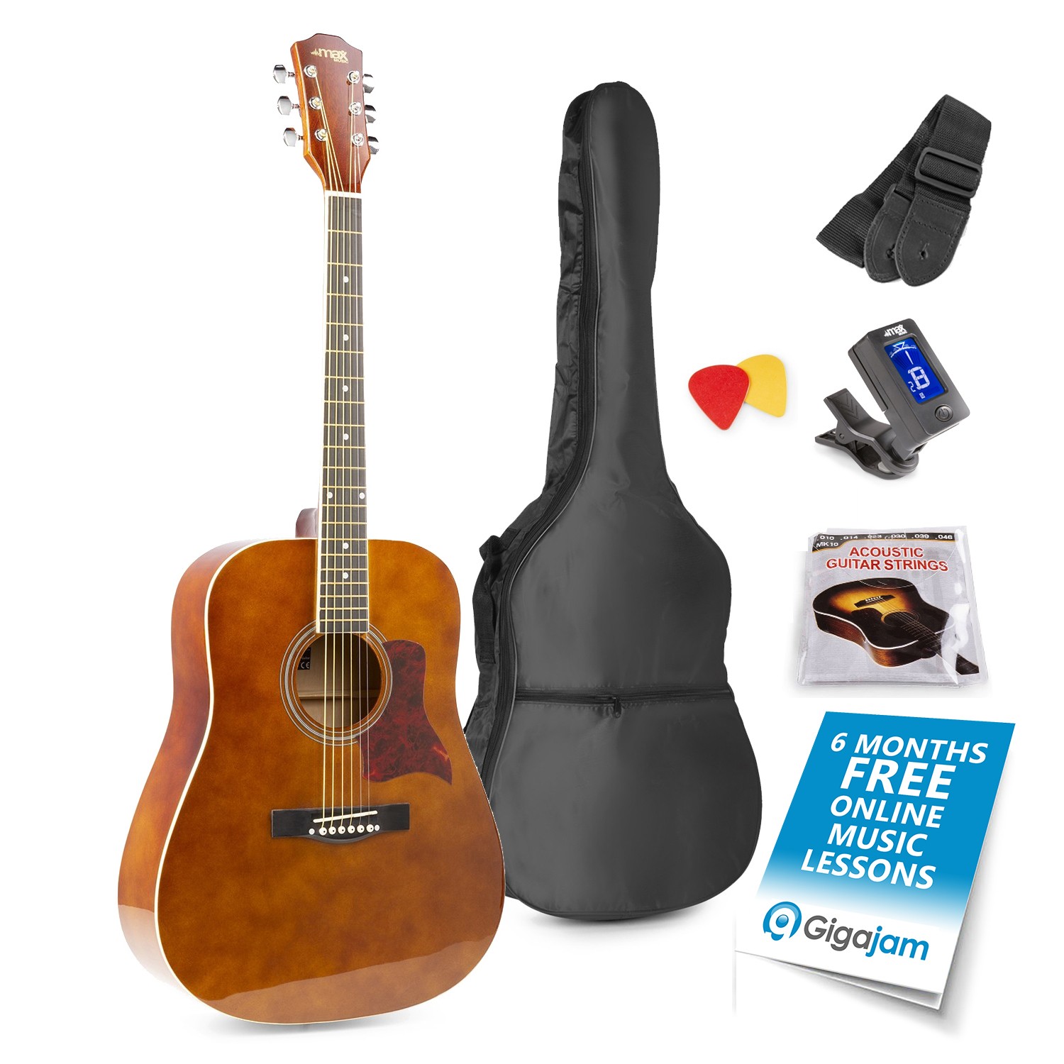 MAX SoloJam Western Guitar Pack, Dark Natural