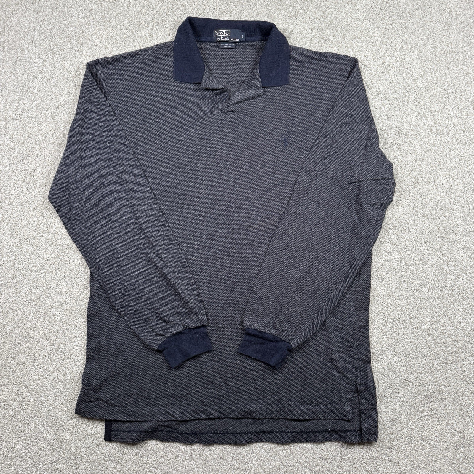 POLO By RALPH LAUREN MENS LARGE BLUE PULLOVER Long Sleeve Shirt thumbnail 2
