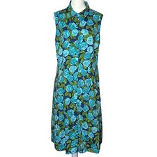 Talbots Blue Floral Sleeveless Midi Shirt Dress Womens Plus Size 16 Cotton Blend