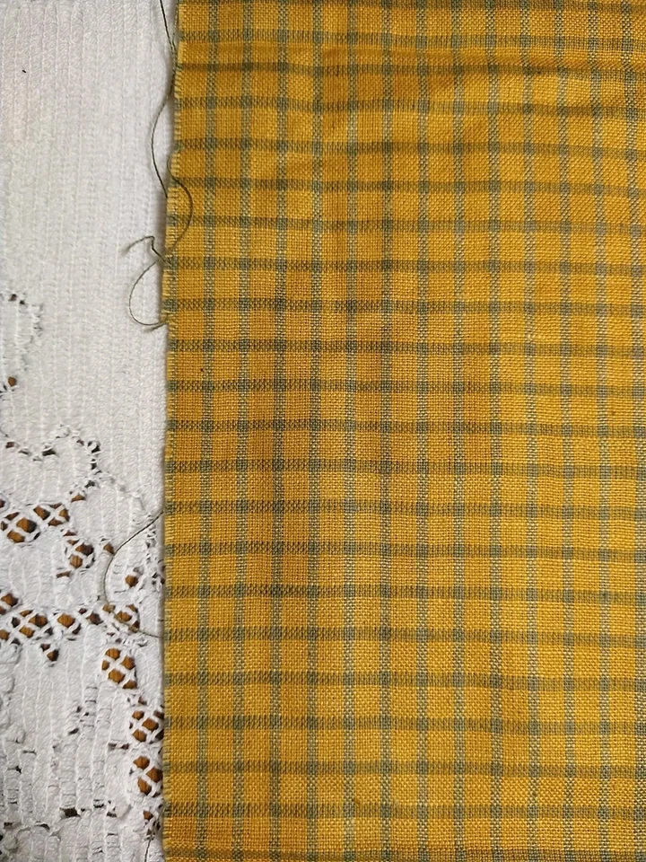 REMNANT Homespun Plaid Fabric Gold w/ Green Check Cotton Woven 36" x 5" + - Image 4 of 4