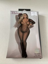 FISHNET LONG SLEEVE OPEN CROTCH BLACK BODYSTOCKING QUEEN SIZE