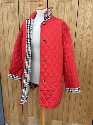 Kultige klassische rote Damen-Steppjacke Burberry England kariert gefüttert UK 16/18