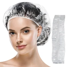Disposable Shower Caps, Plastic Clear Hair Cap Large Thick One Size, Silver 
