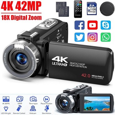 Videokamera 4K 42MP Camcorder 18X Digitalzoom kamera Video recorder 3,0 Zoll