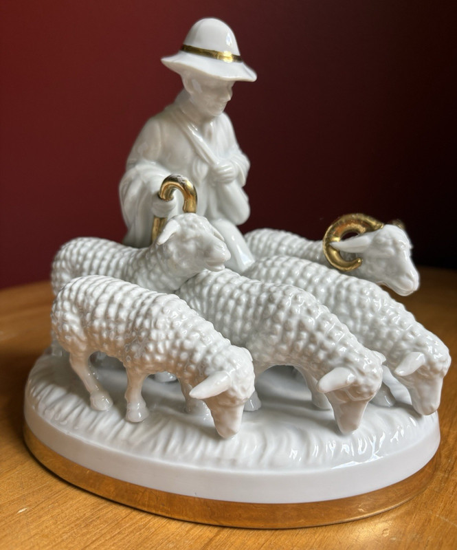Western Germany Gerold Porcelan Bavarian Shepherd & Sheep Figurine