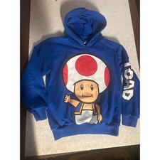 UNIVERSAL STUDIOS Youth Toad Blue Hoodie Sweatshirt Nintendo World Size Medium