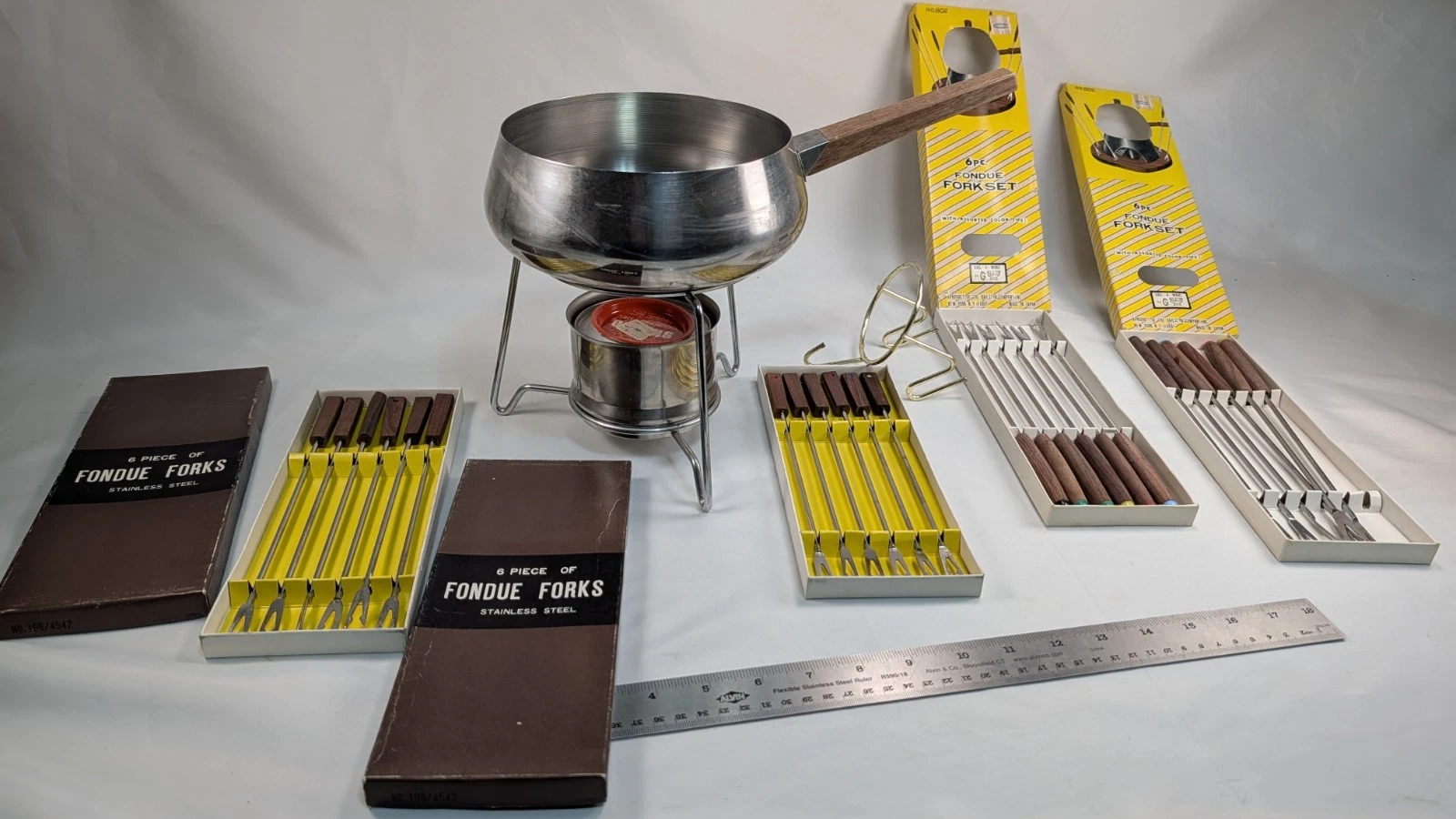 Vintage Fondue Pot Set Stand With Skewers-Burner NO LID