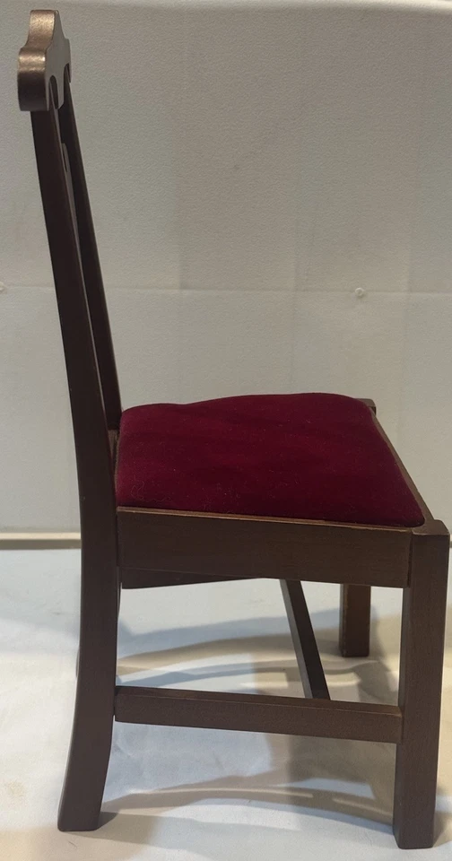 "Silla de muñeca asiento de terciopelo rojo caoba estilo Chippendale de colección muestra de vendedor 13""T" Foto 2 de 4