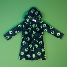 Minecraft Game Fleece Creeper Bathrobe Tie Wait Black/Green Kids Size L 10