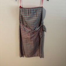 Kay Unger Silk Bold Red Plaid Strapless Dress