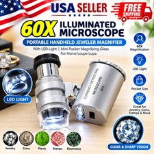 60X Magnifying Loupe Jewelry Jewelers Pocket Magnifier Loop Eye Glass Led Light