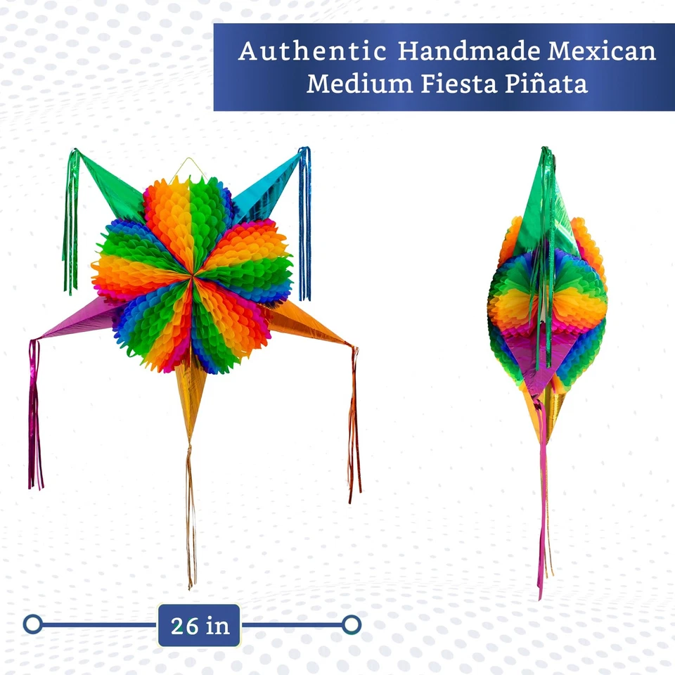 Rainbow Mexican Piñata - 26 Handmade Foldable Birthday Party Decoration - Image 2 of 4