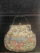 Needlepoint Floral Scenic Vintage Evening Bag Colorful
