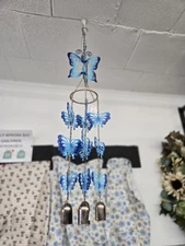 Blue  Butterfly With 5 Bells Wind Chime