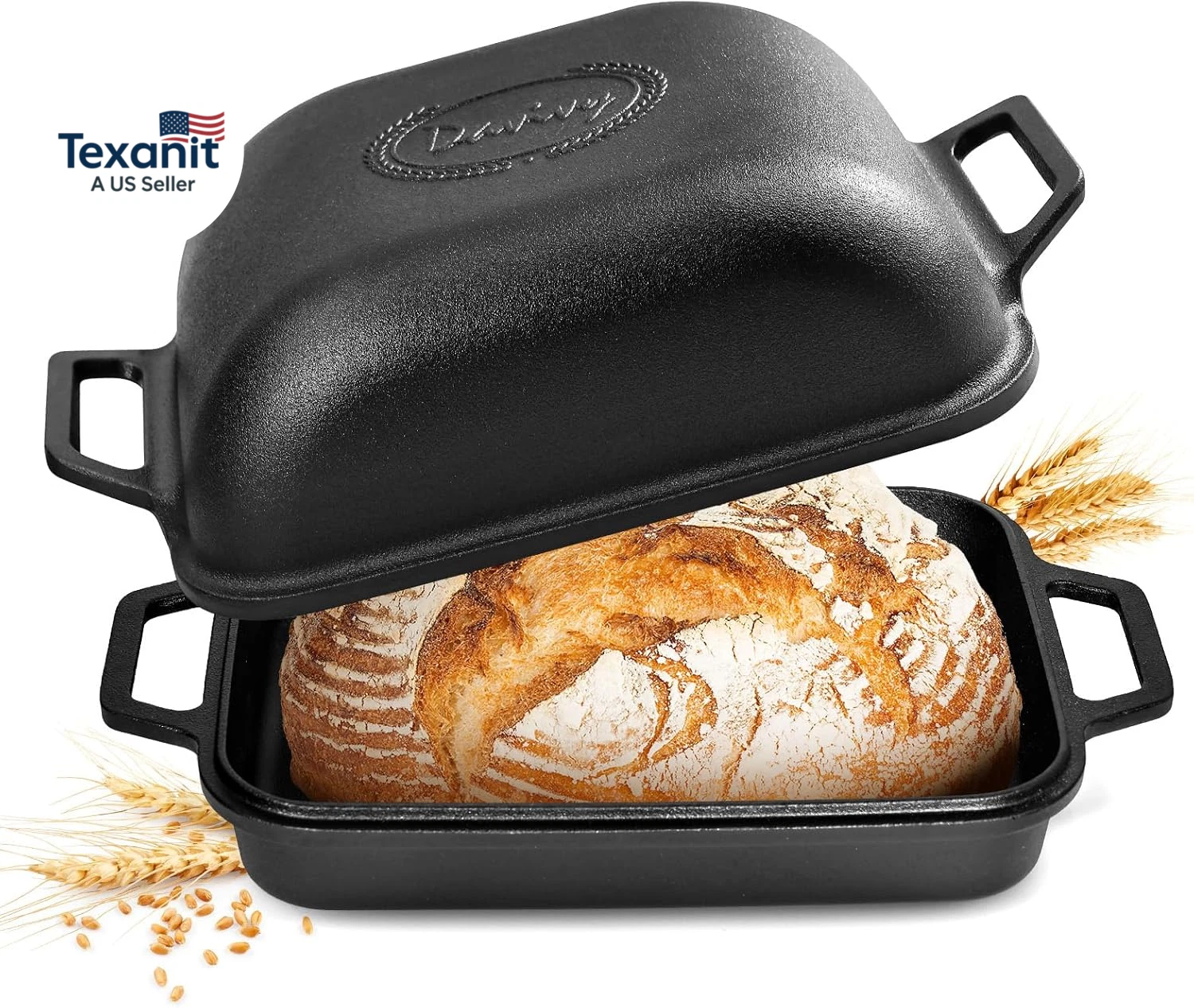 9QT Large Cast Iron Bread Loaf Pan with Lid, Pre-Seasoned Dutch Oven for Sourdou