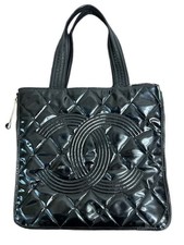 Chanel Matelasse Black Tote Bag Handbag Enamel Silver Coco Mark Hardware Used