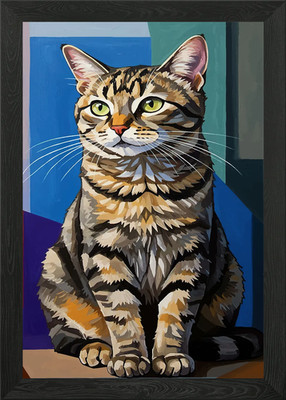 Gestreifte Katze Portrait mit Geometri gerahmtes Wandbild Poster Leinwanddruck Bild
