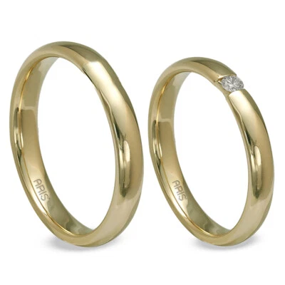 2 Gold Eheringe Trauringe Partnerringe aus 585er/-14 kt Gelbgold mit Diamant - Bild 1 von 2