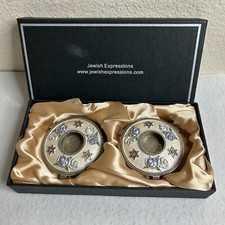 Jewish Judaica Shabbat Pewter Candlestick Holders One Pair Two Candles 3136