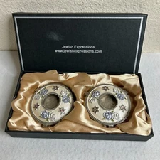 Jewish Judaica Shabbat Pewter Candlestick Holders One Pair Two Candles 3136