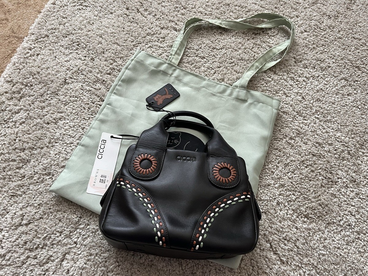 Ladies Vintage CICCIA Real Leather Black Mini Grab Handbag UK