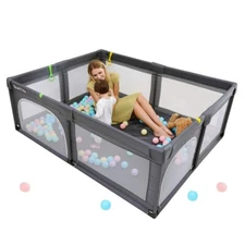 QualiTime 71x79x27 inch Grey Baby Playpen Playard Kit for Babies and Toddlers