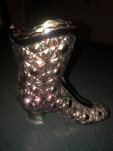 Vintage Fenton Iridescent Glass Boot Daisy Button Design Stamped - Picture 3 of 8