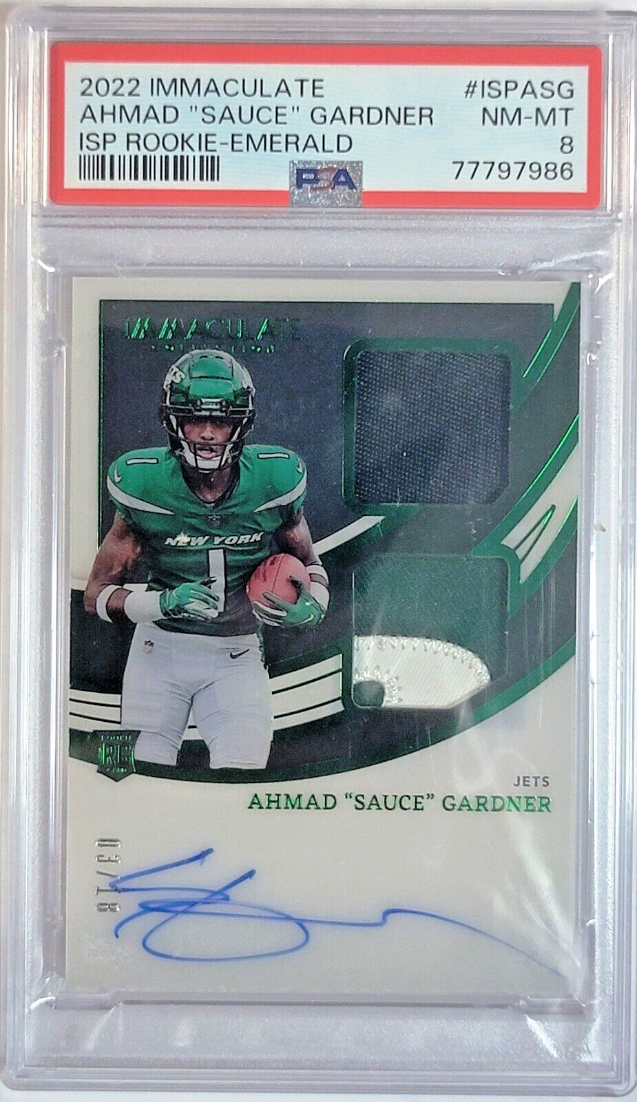 Sauce Gardner Panini Immaculate Collection Immaculate Signature Patches Rookie #ISPASG Emerald