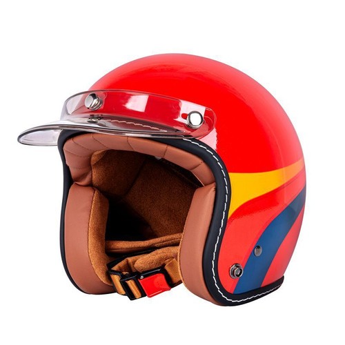 Retro Vintage Motorcycle Helmet Open Face 3/4 Helmet Suede Liner Scooter Helmet - Picture 2 of 16