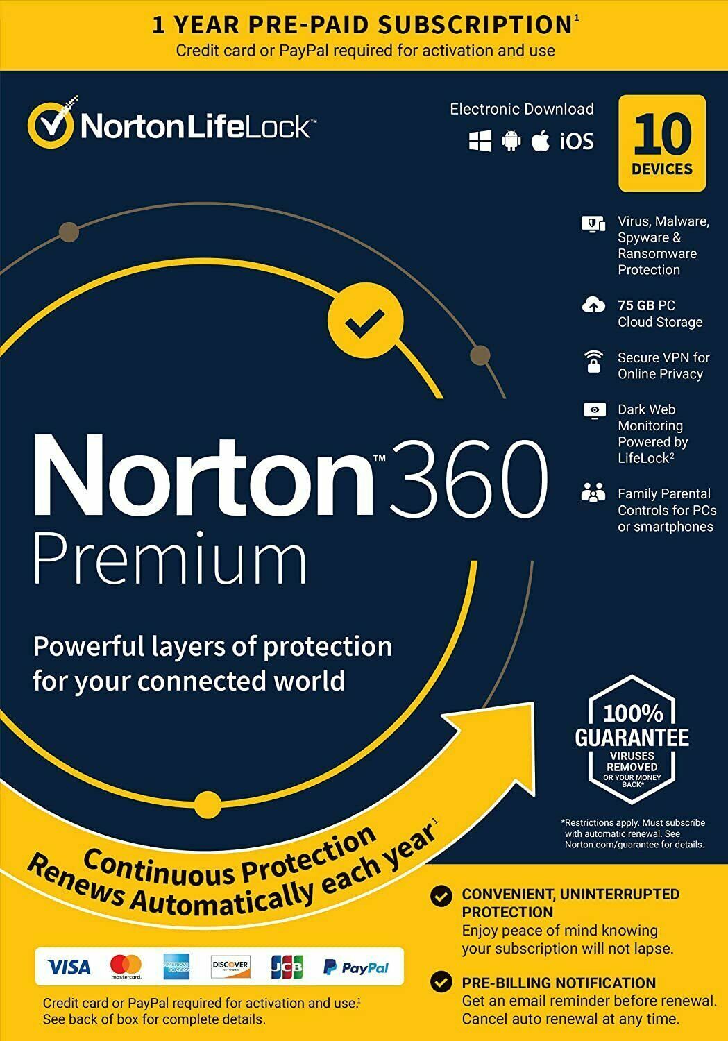 Norton 21389946 360 Premium 10 Devices Antivirus software Auto Renewal[Key card]