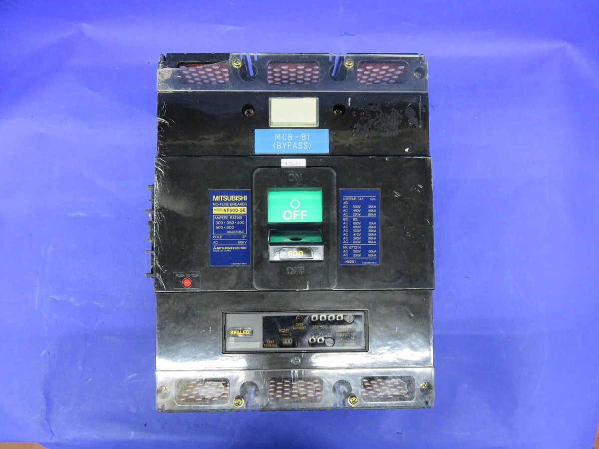 MITSUBISHI BREAKER NF600-SE NO FUSE 300-600A 600V 3P W/AUX 1YEAR