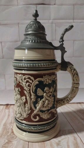 Vintage German Lidded Beer Stein Tavern Scene "Geh Setz'diher " Collectors Item - Picture 2 of 8
