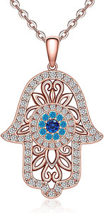 Authentic Hamsa Hand Evil Eye Necklace 925 Sterling Silver Rose Gold Plated Vintage Fatima