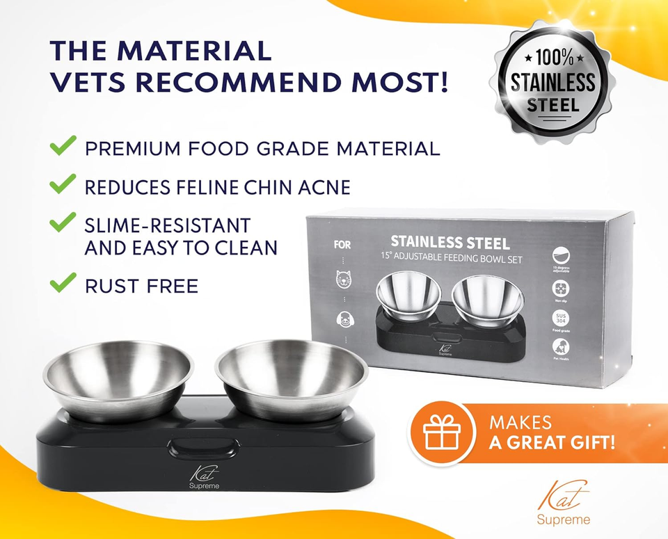 Katsupreme Tilted Cat Food Bowls Raised Cat Bowl, anti Vomiting Cat