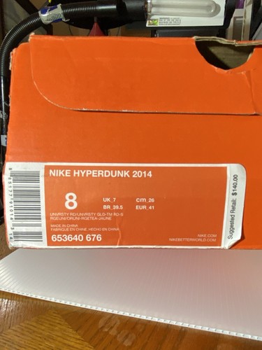 Nike Hyperdunk 2014 653640 676 Size 8 University Red/Gold New In Box Box Damaged - Picture 17 of 24